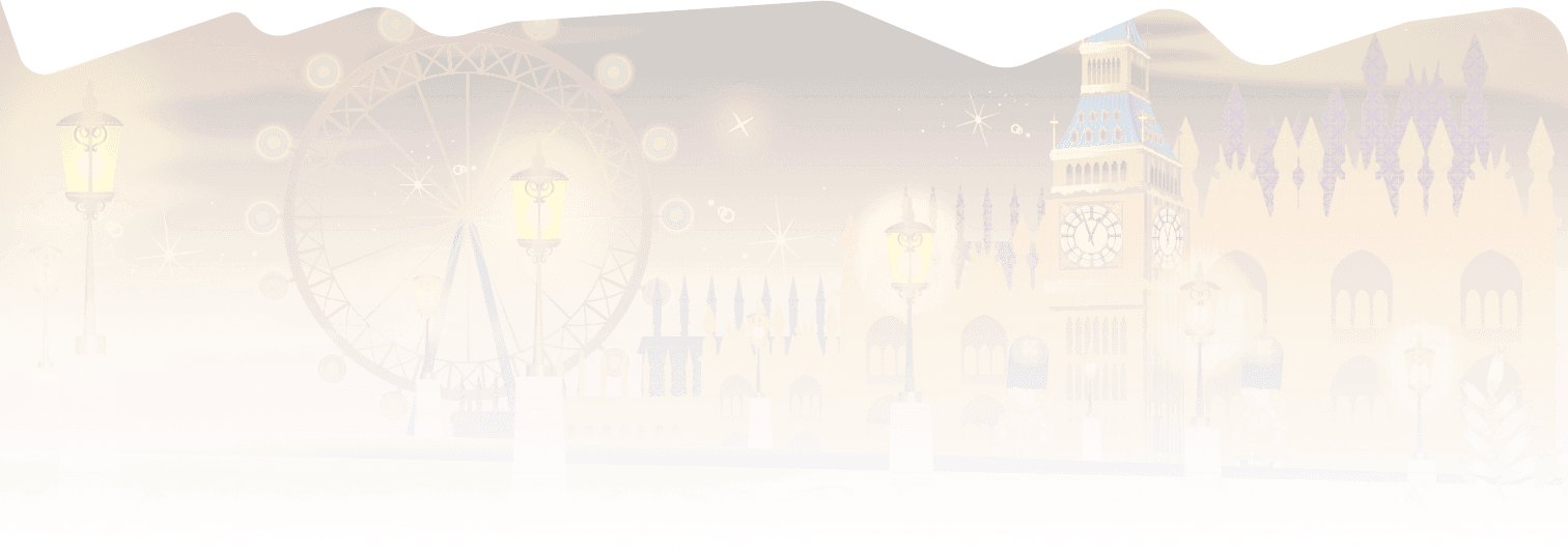Festive background with a ferris wheel and city landmarks
